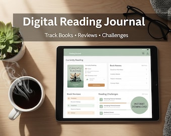 Digital Reading Journal: Book Tracker & Review Planner for Goodnotes, iPad (PDF File)