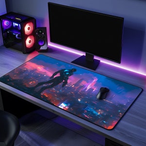 Cyberpunk Warrior Mousepad: Anime Sci-Fi Desk Decor