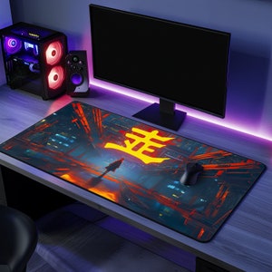 Neon Kanji Mousepad: Cyberpunk Anime Desk Decor