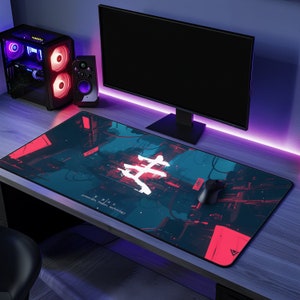 Cyberpunk Kanji Mousepad: Neon Anime Gamer Desk Decor
