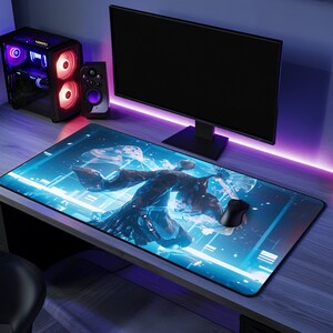 Cyberpunk Geisha Mousepad: Anime Neon Dancer Desk Mat