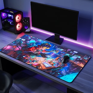 Cyberpunk Cityscape Mousepad: Neon Anime Gamer Desk Decor
