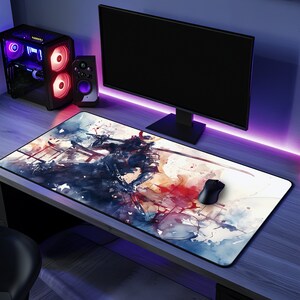 Cyber Oni Mousepad: Anime Samurai, Neon Desk Decor