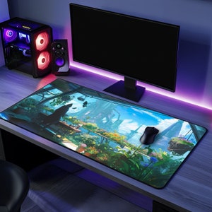 Cyberpunk Rooftop Garden Mousepad: Anime Gamer Desk Decor