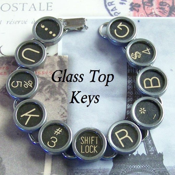 Vintage Typewriter Key Bracelet Glass Top Keys