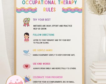 Occupational Therapy Rules Wall Art Room Decor, Colorful Pediatric OT Poster, OTR Office Decor Art Gift for Therapist, Cute Digital Art