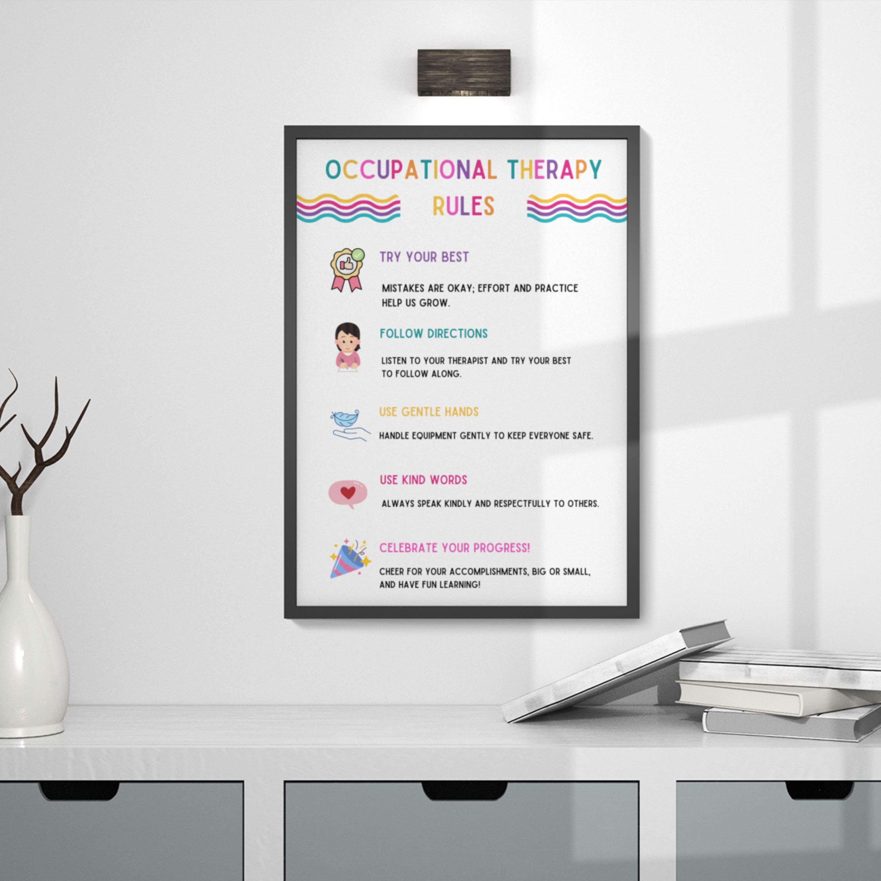 Occupational Therapy Rules Wall Art Room Decor, Colorful Pediatric OT ...