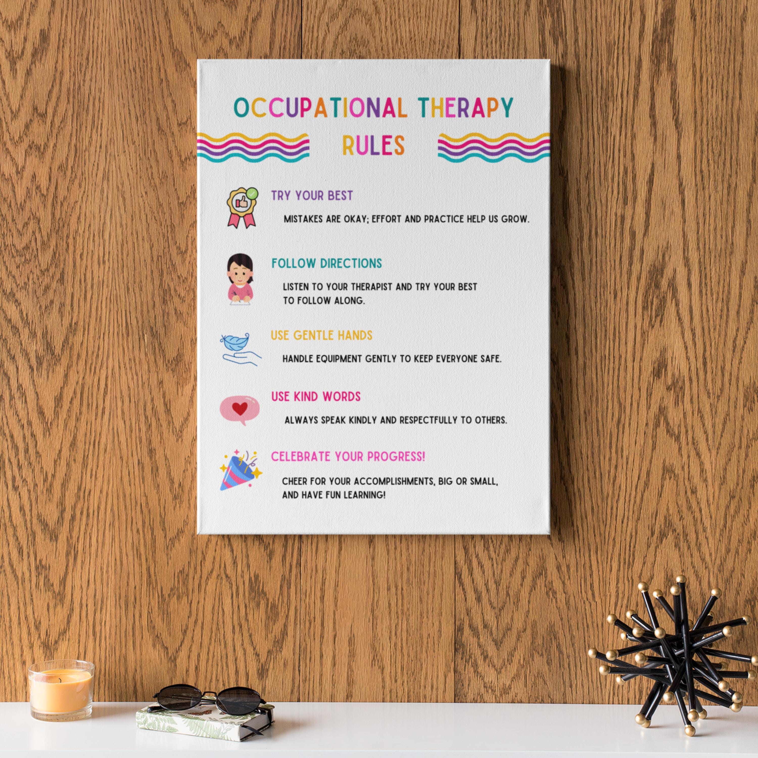 Occupational Therapy Rules Wall Art Room Decor, Colorful Pediatric OT ...