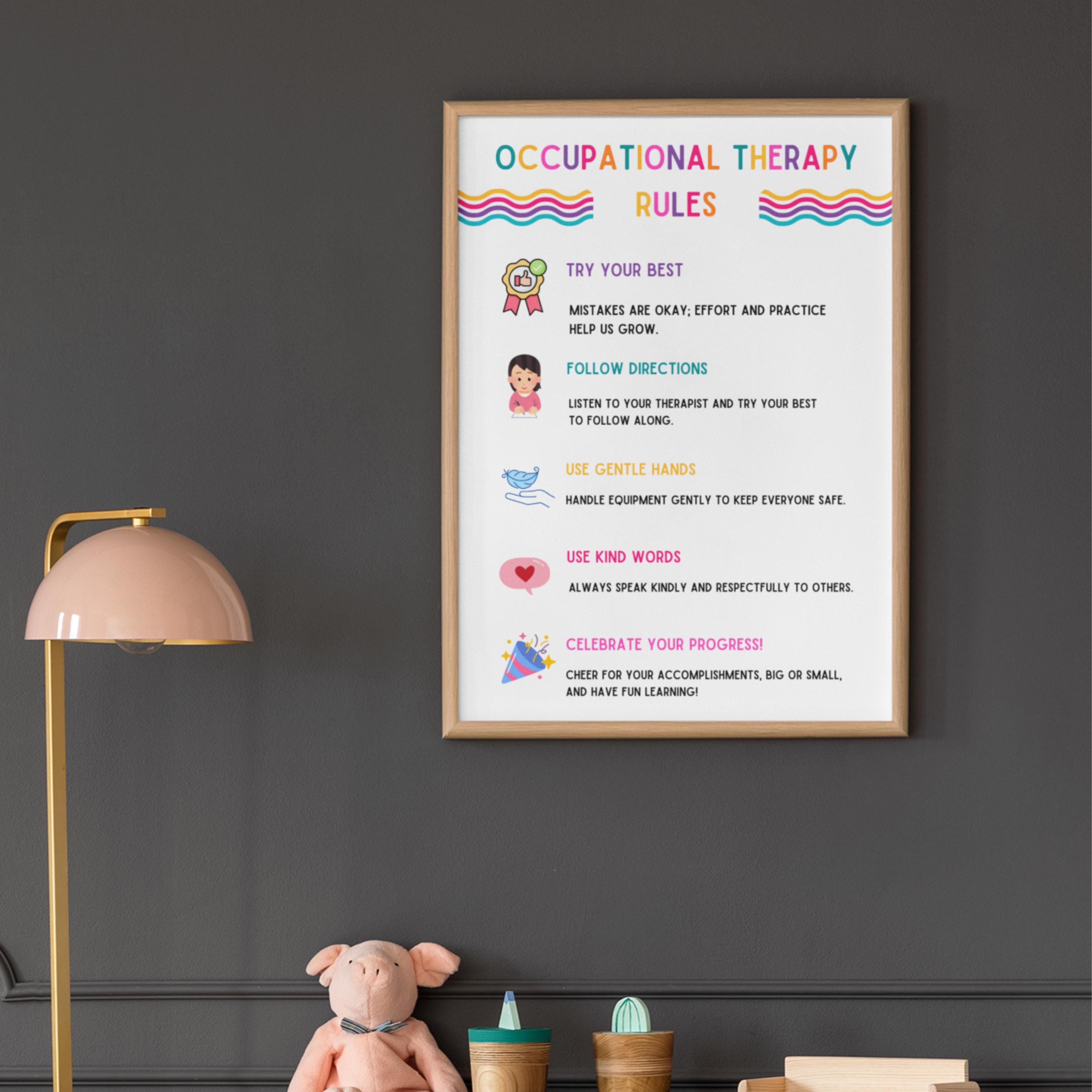 Occupational Therapy Rules Wall Art Room Decor, Colorful Pediatric OT ...
