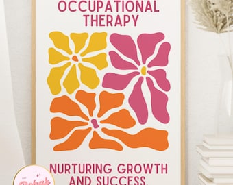 Occupational Therapy Wall Art Room Decor, Cute Retro OT Floral Poster, OTR Growth Mindset Office Decor Art, Motivational Gift for Therapist