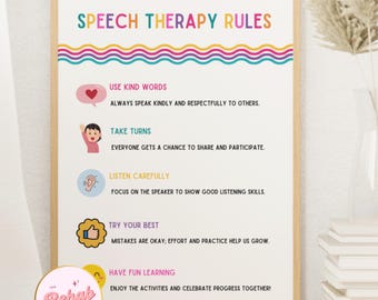 Speech Therapy Rules Wall Art Room Decor, Colorful Pediatric SLP Poster, Speech Language Pathology Office Decor Art, Gift for Therapist