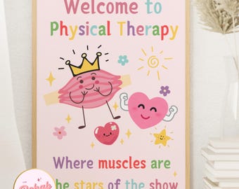 Bonita decoración de pared para fisioterapia, póster colorido de rehabilitación cardíaca pediátrica, arte de bienvenida a la oficina de terapia, regalo para terapeuta.