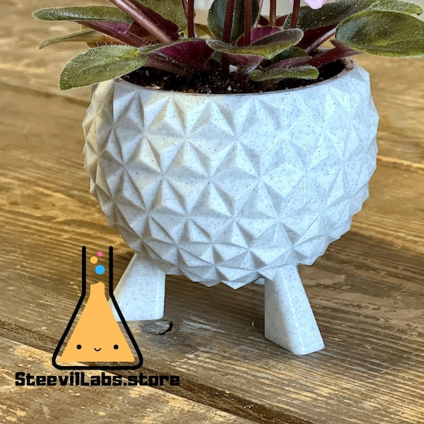 NEW Walt Disney World Epcot Spaceship Earth Inspired Planter Pot for Succulent 3D Printed Silver Geometric Garden Sculpture Modern Decor