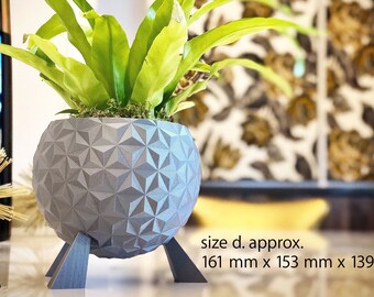 Epcot Spaceship Earth Inspired Planter: 3D Printed Silver Geometric Sculpture