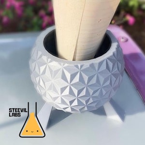 Epcot Spaceship Earth Inspired Planter Disney 3D Printed Silver Geometric Sculpture