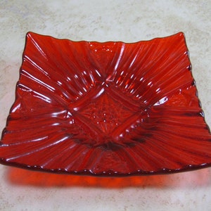 Fused Glass Dish/Vintage Crystal Look/Autumn Orange Color/Candle Holder/Accent Dish