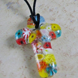 Cross Pendant/Fused Glass Cross Pendant/Fused Glass Millefiori Cross Pendant/Ornament