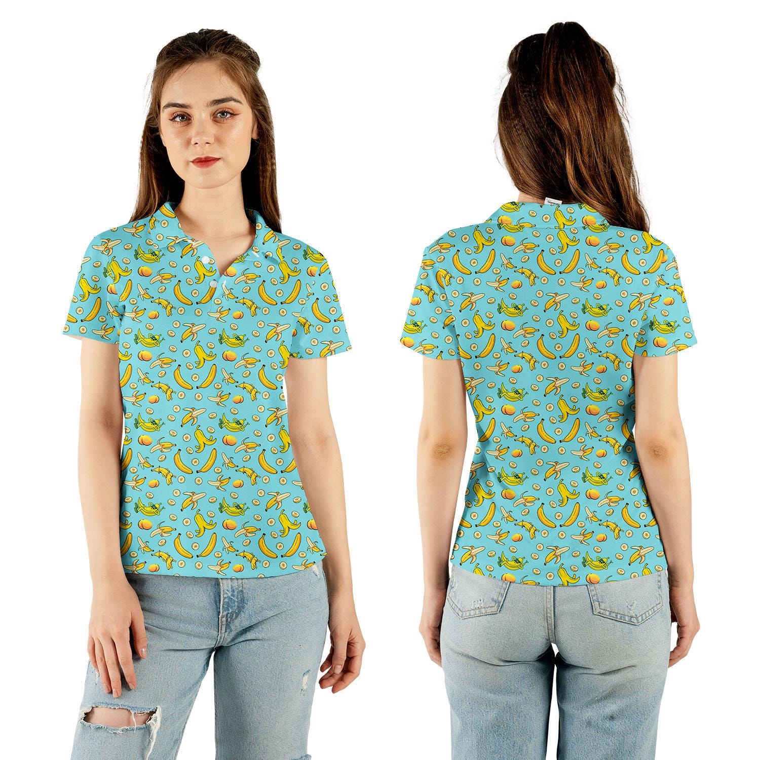 Funny Banana Print Polo Shirt – Tropical Fruit Pattern Summer Golf