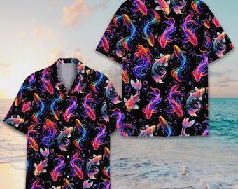 Vibrant Koi Fish Hawaiian Shirt for Adult Youth, Japanese Koi Art Aloha Shirt Button Down, Luxury Zen Carp Shirt, Nature Summer Outfit