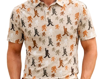 Polo Bigfoot, chemise de golf à motif sasquatch, haut décontracté d'extérieur cryptide amusant, coupe unisexe, cadeau pour homme et femme
