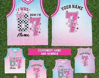 Custom Basketball Birthday Jersey Shirt, Birthday Girls Basketball Jersey, I Was 6 Now I'm 7 Shirt, Personalized Kids Basketball Tank Top