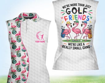 Funny Golf Friends Shirt for Women – Flamingo Matching Group Polo, Custom Sleeveless Golf Shirt, Tropical Cute Golf Outfit for Besties
