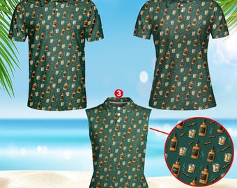 Whisky und Zigarren Poloshirt - Alkohol Print Beach Party Top, lustiges Bourbon Geschenk für Männer, Likör Golf Urlaubs T-Shirt, lässiges Trinkhemd