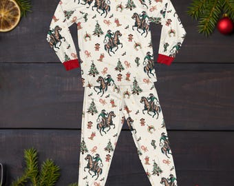 Christmas Western Santa Riding Horse Family Pajamas Set, Cowboy Santa Pajamas, Unique Christmas Gifts For Family, Holiday Xmas Party Outfits