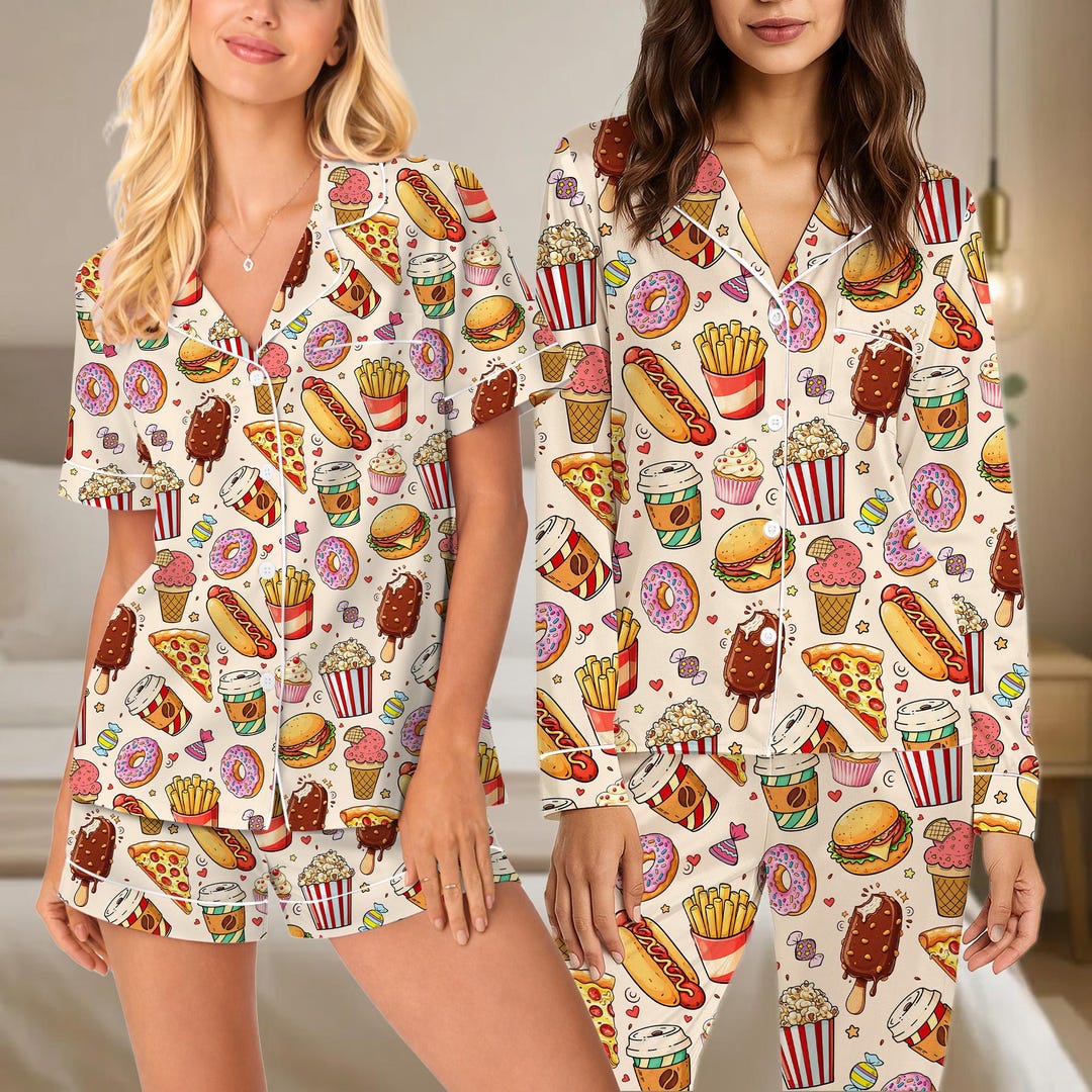 Cute Fast Food Pajama Set for Women, Junk Food Pjs With Burger Pizza ...