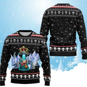 Suéter navideño feo y falso de Papá Noel alienígena, sudadera navideña de abducción OVNI para hombres y mujeres, regalo divertido para fiestas navideñas de ciencia ficción