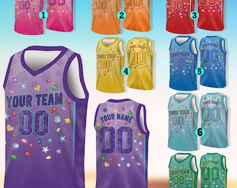 Custom Gemstone Basketball Jerseys, Personalized Team Name and Number, Colorful Sports Tank Tops for Men Women Youth