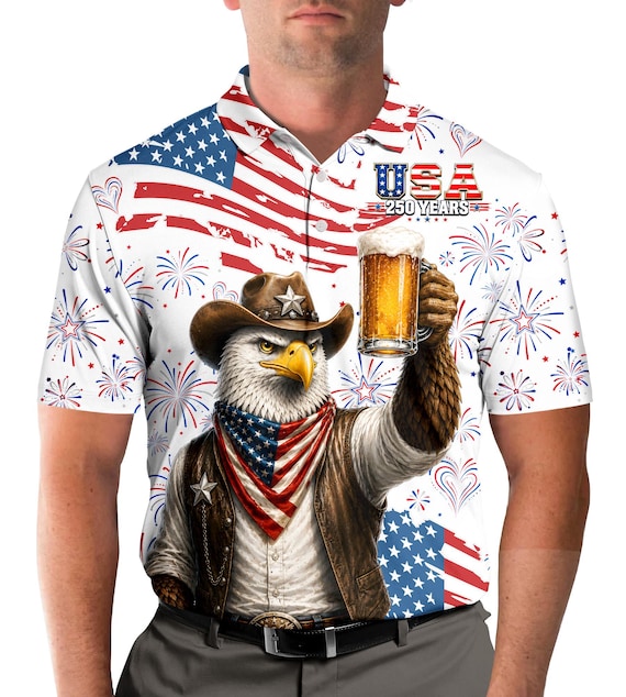 American Patriotic Polo Shirt for Men Women, 4th of July Button Up Polo Shirt, USA 250th Shirt, Independence Day Outfit