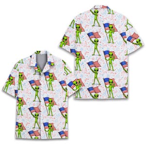 Alien Vaterländisches Hawaiihemd für Männer Frauen Jugend, lustiges USA Aloha Hemd, Unabhängigkeitstag Alien Hemd, 4. Juli Outfit Geschenk