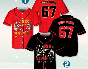 Custom 67 Six Seven Meme Christmas Baseball Jersey, Santa Says Six Seven Christmas Jersey, Trendy Christmas Jersey, Kids Xmas Holiday Gift