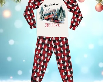 Pijama de Natal Believe Po-lar Express Pijama Xadrez Buffalo Combinando Roupa de Dormir para Família Férias Xadrez Vermelho Roupa de Inverno Presente de Natal
