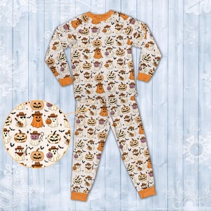 Matching Family Halloween Pajamas Set with Cartoon Ghost and Pumpkin Print, Fall Sleepwear for Kids, Adults, Spooky Trick or Treat Nightwear