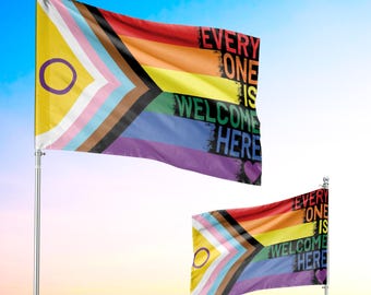 Everyone Is Welcome Here Flag, Inclusive Progress Pride Garden Flag With Intersex Colors For LGBTQ+ Support & Equality Decor