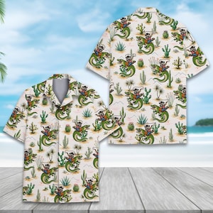 Cowboy Raccoon Alligator Hawaiian Shirt for Men Women, Funny Western Animal Aloha Button Down Shirt, Desert Country Gift