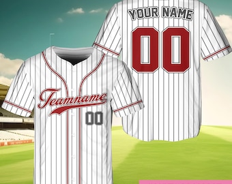 Aangepaste honkbaltrui met krijtstreep, gepersonaliseerde teamnaam en nummer jersey, vintage honkbaltrui uniform voor honkballiefhebbers, jersey outfit