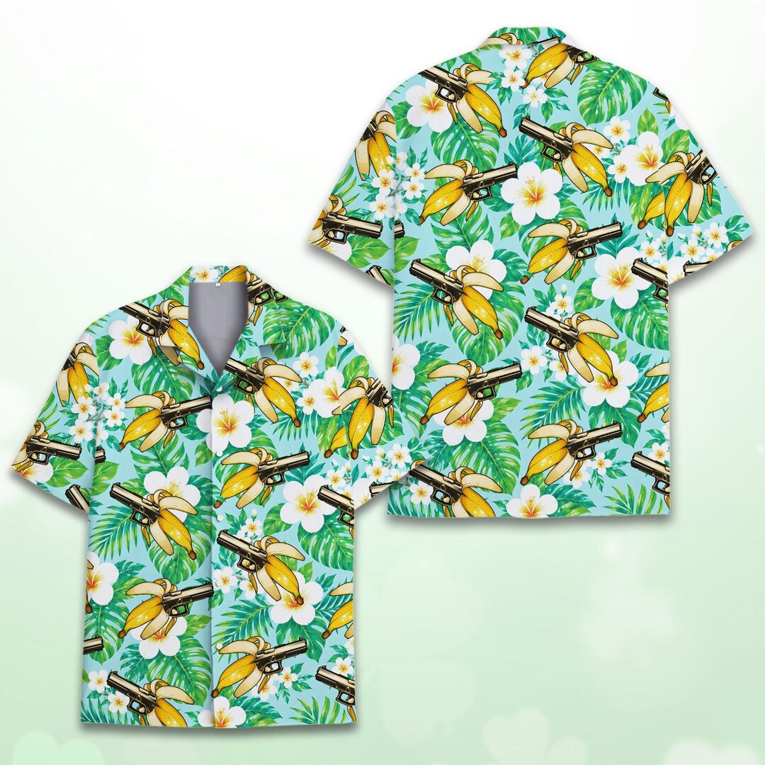Issue With Patterns Funny Banana Gun Hawaiian Shirt for Men Women Youth, Tropical Leaf ...