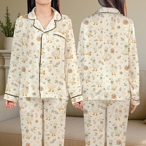 Ankpyjamasset för kvinnor, sött gåspyjamasset, kort eller lång pyjamas, mysigt djurtryckt pyjamasset i cottagecore-stil, rolig gåsskjorta bild 4