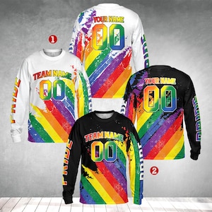 Custom LGBT Pride Dirt Bike Jersey, Personalized Rainbow Motocross Shirt, Custom Name Number MX Riding Long Sleeve Jersey