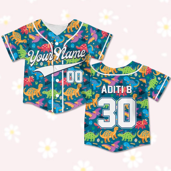 Personalized Kid Dinosaur Baseball Jersey, Custom Name Number