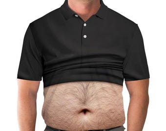 Dad Bod Belly Illusion Polo Shirt for Men, Funny Beer Belly Gag Shirt, Novelty Party Polo, Hilarious Gift for Dad Husband