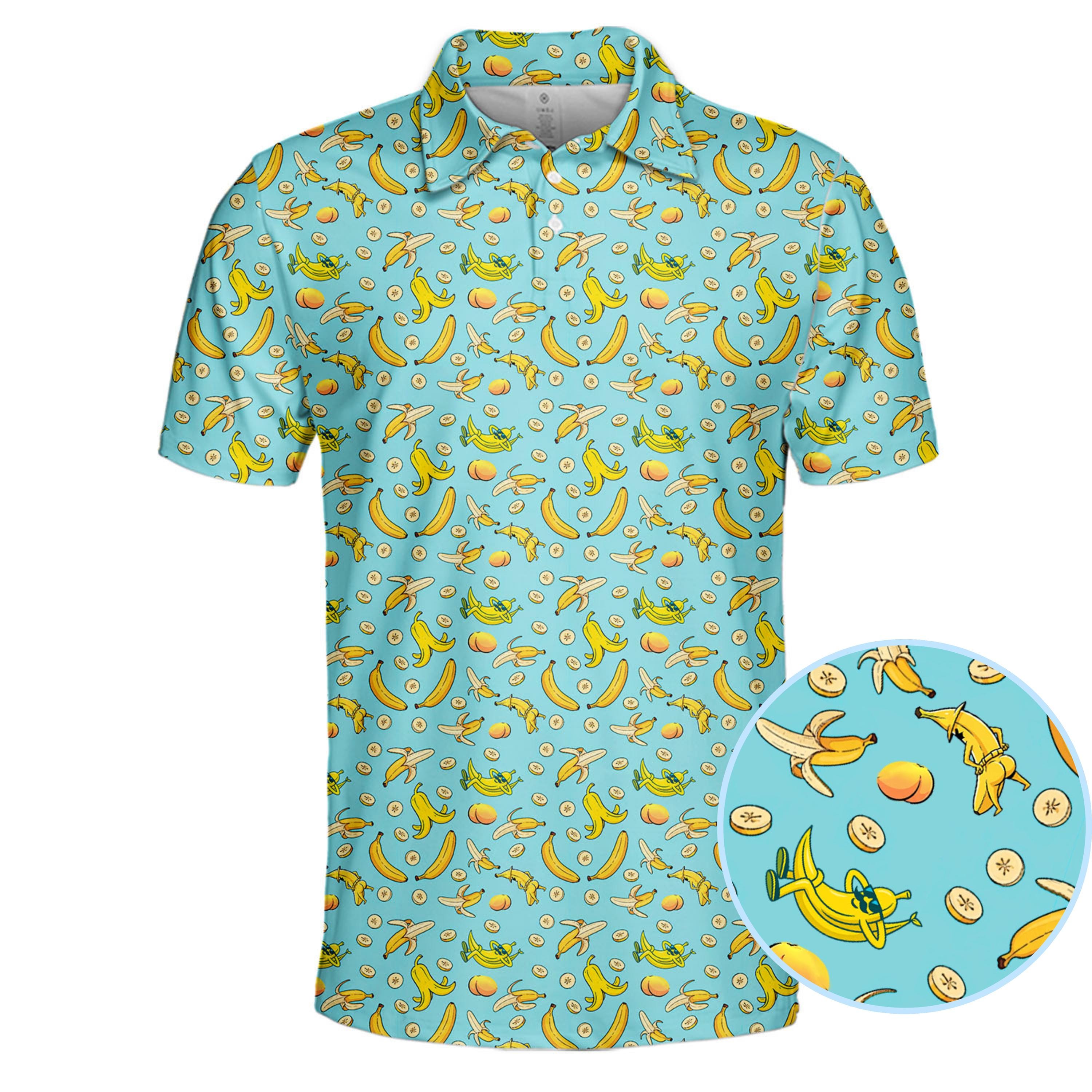 Funny Banana Print Polo Shirt – Tropical Fruit Pattern Summer Golf