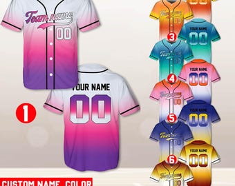 Aangepaste honkbaltrui, gepersonaliseerde jersey met kleurovergang, aangepaste teamnaam, shirt sportfan, honkbaluniform, jersey spelersnaam, truien cadeau