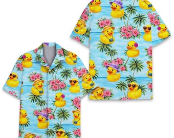 Tropisches Enten-Hawaiihemd für Erwachsene Jugend, süße Enten-Aloha-Knopf-Kurzarm-Shirt, Urlaubs-Strand-Outfit