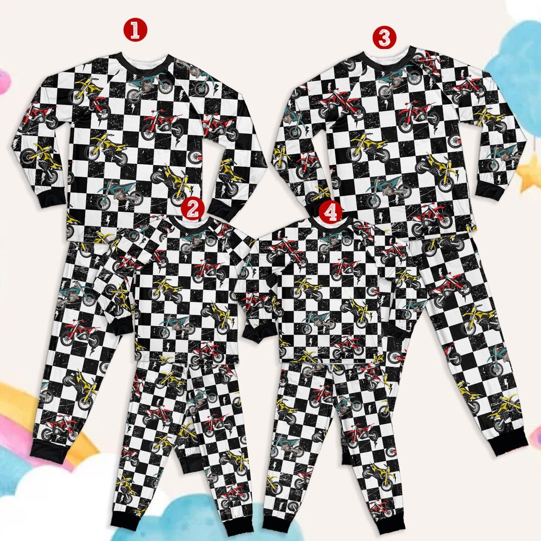 Motocross Pajamas for Boys and Family, Racing Dirt Bike Print Lounge ...
