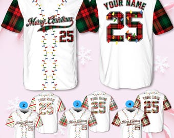 Kersttrui gepersonaliseerde jersey Merry Christmas-shirt honkbal kerst familie kerstshirt aangepast honkbalshirt vakantie jersey