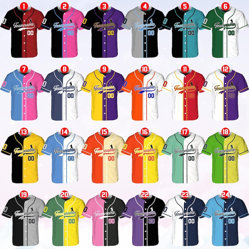 Custom Baseball Jersey, Personalized Team Name & Number, Colorful Split ...